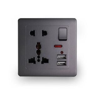 MINIFELE 262 13A International Wall Socket Standard Universal USB Socket Panel Black 5-pin Wall Outlet EU Plug