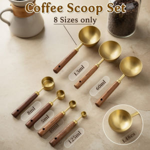 Coffee Measuring Spoon Set Stainless Steel Wooden Handle Baking Kitchen Scoop Barista Tools
