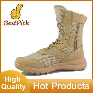 Mens ZIPER Black Desert Combat Boots Tactical Boots Lace Up Outdoor Mens Boots Lightweight Ankle Work Summer Spring Boots (Black Tan)