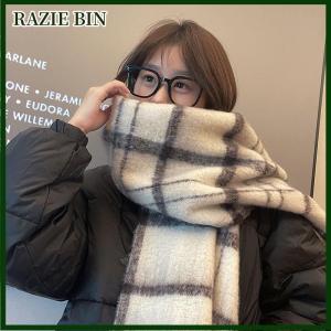RAZIE BIN ผ้าพันคอลายตารางหมากรุกผ้านิ่มสำหรับผู้หญิงผ้าพันคอหนาแบบวินเทจใช้ได้สองอย่างให้ความอบอุ่นในฤดูหนาว