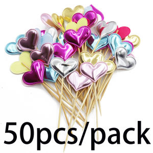 การ์ดโต๊ะขนมหวาน PU มันวาวขนาด11*4ซม. (50ชิ้น/แพ็ค) การตกแต่งงานปาร์ตี้วันวาเลนไทน์งานแต่งงานไม้จิ้มอาหารรัก DIY