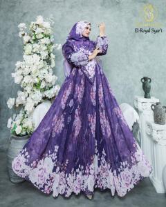 El Royal Syari By Soekha Gamis Syari Set Khimar Ceruty Motif Digital Printing