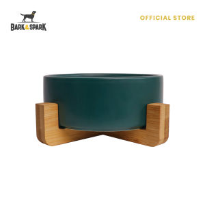 Bark & Spark Official Disney - Ceramic Pet Bowl with Bamboo Stand | Elevated Non-Slip & Hygienic