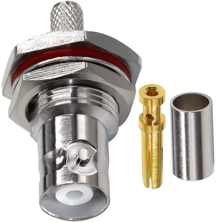 Brass BNC Female 75ohm 50ohm Crimp Connector BNC Female Bulkhead Jack Mount Connector Waterproof for RG316 RG 174 RG58 RG142 RG400 LMR195 LMR100 Q9 female Cable RF Connector Coaxial Cable