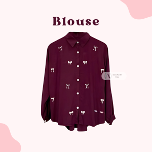 one set outfit remaja 3in1 ( Blouse Pita Maroon + Cutbray + Hijab + Tas ) Setelan AM309N