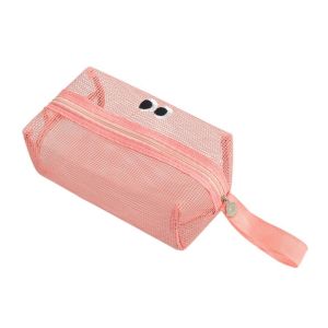 STARGOODS แบบพกพา กระเป๋าแต่งหน้าตาใหญ่แบบตาข่าย ความจุขนาดใหญ่ โปร่งใส ที่เก็บของใช้ในห้องน้ำลายการ์ตูน ใช้งานได้หลากหลาย ระบายอากาศได้ กระเป๋าซิปน่ารัก ผู้หญิง