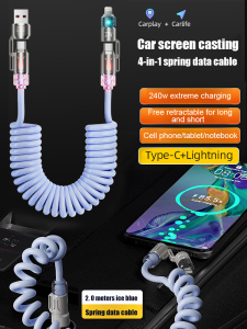 ✨Best Price✨[Compatible With Multiple Devices] 240W 4-in-1 Super Fast Charging Car Spring Aromatherapy Data Cable/2 Meters Super Fast Charging Data Cable