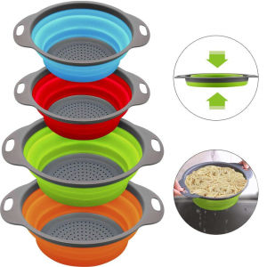 Collapsible Foldable Drain Strainer Basket Silicone Colander Fruit Vegetable Washing Basket Strainer With Handle Kitchen Storage