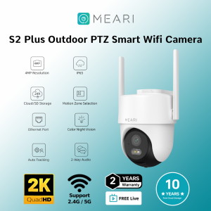 Meari S2 Plus 3MP 2K Outdoor IP65 Waterproof  360° PTZ Smart Wifi CCTV Camera Night Vision free cloud storage Supported With Lan Port