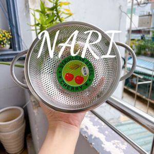 Rổ Inox CHERRY Tròn 2 QUAI Rổ Inox 201 Không Gỉ Lỗ Lưới Dày Dùng Vo Gạo Đựng Rau Củ Quả Đồ Chiên Để Ráo Dầu - GD NARI