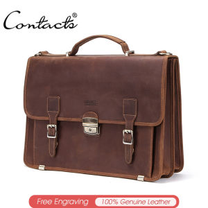 Liên lạc của Retro Túi Nam Nam Da Bò Sáp Ngựa Điên túi đựng tài liệu máy tính xách tay cho 14 inch công sở cho nam túi đeo vai dung tích lớn