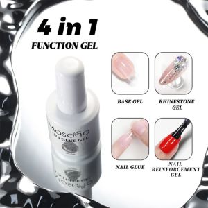 4 In 1 Nail Glue Gel 15ML for Acrylic Nails Soak off Base Gel Top Coat UV False Extension Nail Gel