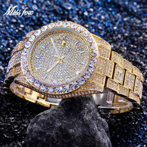 CLIBER MISSFOX Brand Men Watch Luxury Ice Out Full Big Diamond Silver Bracelet Watch Fashion Dial Quartz Wristwatch Steelcln