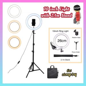 26CM/10 Inch LED Ring Light Photography Light LED Selfie Ring Lamp Video Light with 2M Tripod Phone Holder for Makeup Youtube Live Stream Video