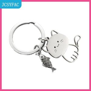 JCSYFAC  Phim hoạt hình vui nhộn mèo cá Keychain vài người yêu thích thép không gỉ Keyring đáng yêu Mặt dây chuyền Móc Chìa Khóa Ngày Valentine quà tặng trang sức
