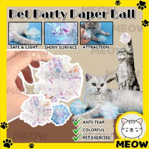 MEOW Candy Color Paper Ball Cat Kitten Toy Playing Pet Interactive Pet Toy Mainan Kucing Bola Bell Ball Cat Teaser Toy