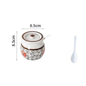 LIUJIR Chịu nhiệt độ cao Hũ đựng mỡ bằng gốm Phong cách Nhật Bản truyền thống Trung Quốc Có Nắp Lọ gia vị Lọ đựng Với muỗng Lọ gia vị bằng gốm Muối