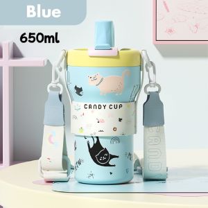 650ml Stainless Steel Ceramic Coated Tumbler Insulated Travel Mug with Built-In Straw Cute Design Spill-Proof Durable