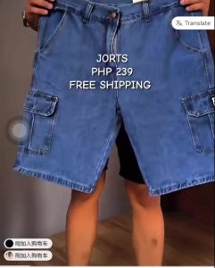 ZORRA Shop 4color Plus size Mens maong CARGO Denim short 6 Pockets size: 28-40
