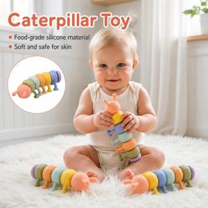 BEAUTYLADIES Flexible Teeth Grinding Toy Cute 3D Articulated Fidget Slug Toy Sensory Toy Sensory Stretch Caterpillar Toy Children Gifts