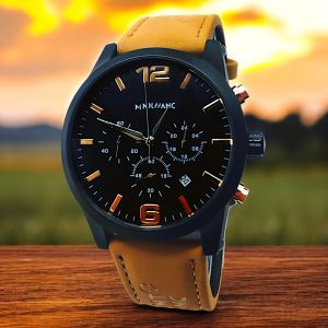 JAM TANGAN PRIA ELEGAN 2023 - Chrono Aktif Bulat Hitam Kulit Premium