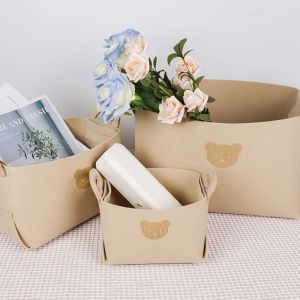 MEMGOUO Bear Storage Basket Foldable Felt Dirty Clothes Basket Sturdy Car Trunk Storage Organizer