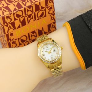 Box Exclusive Jam Tangan Bonia Permata VA-6752OR / Jam Tangan Fashion Wanita Tali Rantai Diameter 36cm