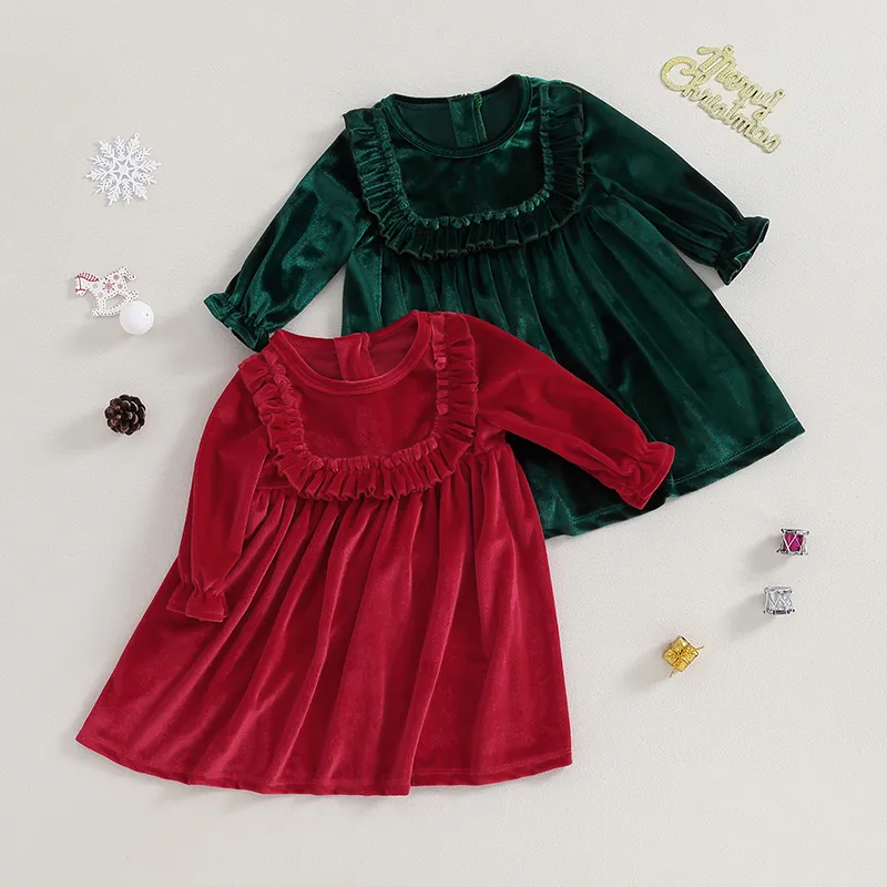  Toddler Baby Girls Christmas Velvet Dress Long Sleeve