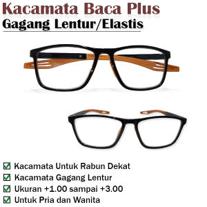 kacamata baca plus gagang lentur / kacamata rabun dekat frame kotak / untuk pria dan wanita kacamata full plus gagang elastis +1.00 sampai +3.00