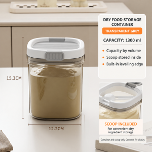 【CozyCasa】 Dry Ingredient Storage Jar | Scoop and Leveller Clear or Grey