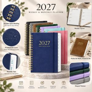 NOBLEE Gáy xoắn ốc Sổ tay kế hoạch năm 2027 Khóa dây đeo Giấy Sổ tay lò xo Lịch trình hàng năm Sổ kế hoạch năm Lập kế hoạch hàng ngày.