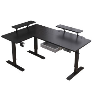 Mxtark 63inches  1.6M L Electric Standing Desk  Single Motor  Adjustable Height Automatic Smart Lifting Ergonomic Office/Study/Gaming Table Desk Multi-functional Standing desk With drawer New Elegant Carbon Fiber Anti-Scratch E-Sports Gaming Desk