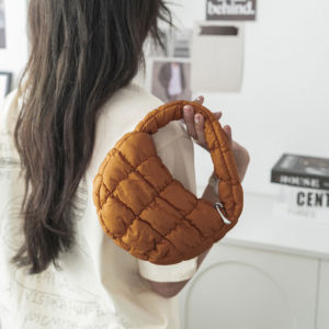 【MPJow】 Fashion Mini Puffer Tote Bag Quilted Circle Phone Purse Elegant Purple Soft Nylon Padded Key Pouch Simple Trend Handbag