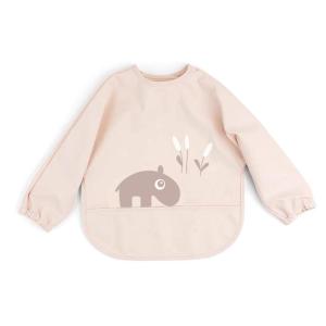 Long Sleeve Baby Bib Mess Proof Toddler Feeding Apron Bib Cartoon Pattern Bib with Catcher Pocket