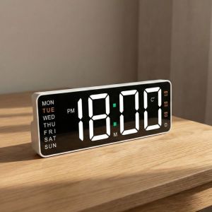 DFYER56 Adjust Brightness Digital Desk Clock RGB Colors 12/24H Format Large Digital Clock Decorative LED Display Table Alarm Clock Living Room