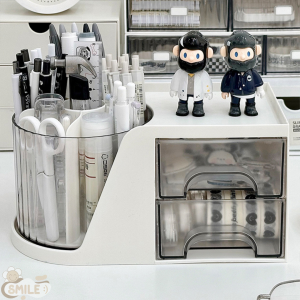 Smile😊 พร้อมส่ง💯กล่องใส่เครื่องสำอาง 2 in 1 มีลิ้นชัก และ กล่องใส่เครื่องประดับ ที่วางเครื่องสำอาง ที่วางเครื่องเขียน