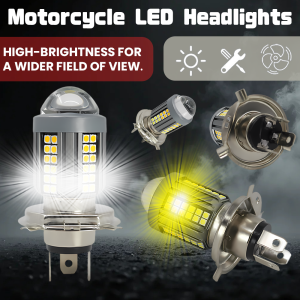 1pc Motorcycle LED headlight with lens H4 black angel eyes high-power yellow and white dual light