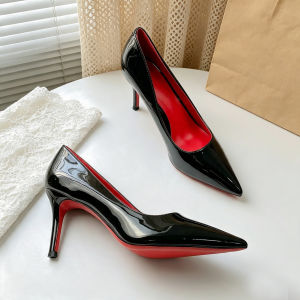 [Free Shipping] Black Patent Leather Pointed-Toe High Heels WomenS 2026 New Collection Stiletto Heels With A Red Sole Shallow-Toe Pumps Fashionable And Elegant Suitable For Work