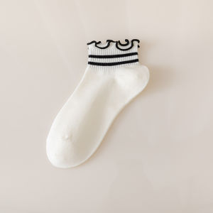 💖AngelCityes💖ถุงเท้าลูกไม้สำหรับผู้หญิงถุงเท้านักเรียน jk สีดำและสีขาวฤดูร้อนถุงเท้าเรือพู่พู่หวานและน่ารักสวมใส่สบาย