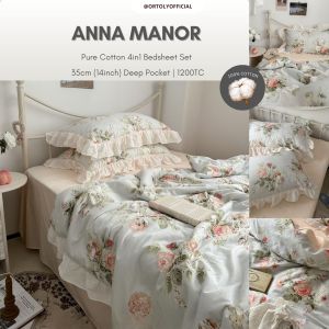🇲🇾 𝗥𝗘𝗔𝗗𝗬 𝗦𝗧𝗢𝗖𝗞 𝟮𝟰𝗵𝗼𝘂𝗿𝘀🚚 ANNA MANOR 1200TC 35CM Pure Cotton Bedsheets Set Flora Series