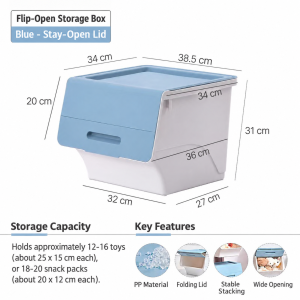 Flip Open Storage Box Stackable Plastic Organizer with Folding Lid for Toys Clothes and Snacks