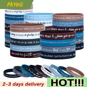 PkYeG 36 Pcs Religious Silicone Wristbands Bulk Bible Rubber Bracelets Colorful Inspirational Silicone Wristbands