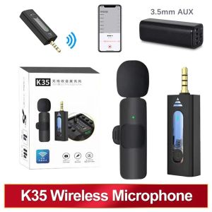 🎤【Readystock】 + FREE Shippin 🎙 K35 Wireless Lavalier Microphone Portable Audio Video Recording Plug Play Mic For IPhone Android Live Game Mobile Phone Camera