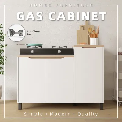 (FREE Shipping) KitchenZ 3.9FT Sinowa Pro Series Full Melamine Gas Cabinet Soft Close Door - GC-M808-LH+WT