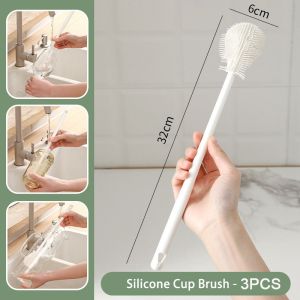 5/3Pcs 360° Foldable Silicone Brush Head Cup Brush Long Handle Bottle Brush Hot Water Bottle Gap Cleaning