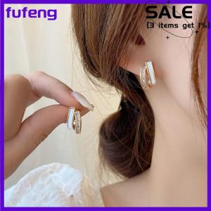 fufeng 1Pair Light Luxury Zircon Earrings Korean Style Fashion Double Layer Earrings For Women Simple Temperament Ear Jewelry
