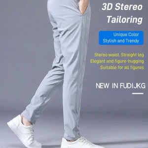 Mens Business Casual Straight Pants Black Label Stretch Loose Summer Breathable Ultrathin