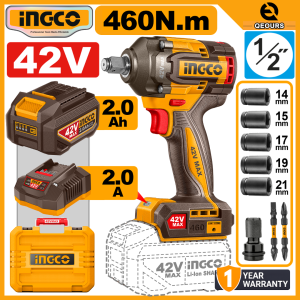 INGCO 42V 460NM CORDLESS IMPACT WRENCH | 1/2" SQUARE DRIVE | BRUSHLESS MOTOR | CIWLI42461