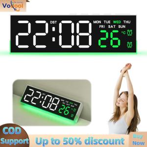 【Vodool Auto Center】 LED Alarm Clock with Atmosphere Lights Table Clock USB Charging Port Modern Electronic Clock Large Display for Bedroom