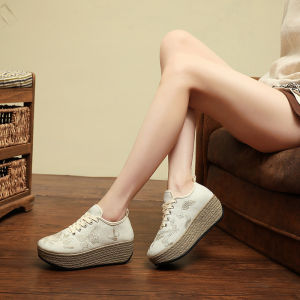 Internet Celebrity Thick-soled Embroidered Shoes National Style Embroidery Breathable Cloth Shoes Ancient Style Round Toe Cheongsam Shoes Versatile Womens Shoes